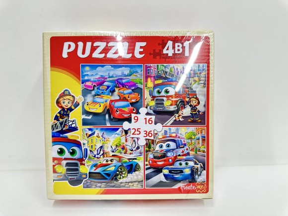 ПАЗЛЫ 4 В 1. МАШИНКИ В ГОРОДЕ (9,16, 25, 36 эл.) (арт.П-7585)
